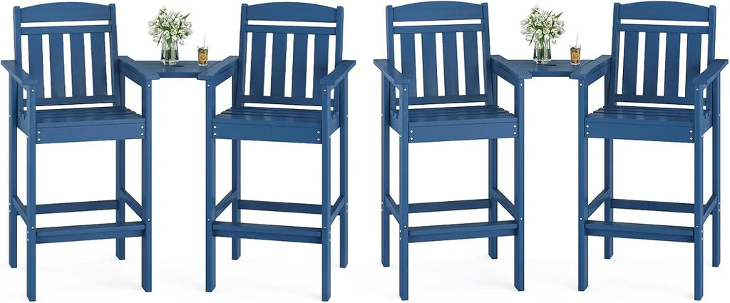 Farini Set of 2 Tall Adirondack Chairs, HDPE Bar Stools with Connecting Tray, All-Weather Patio Chair, Bar Height for Balcony