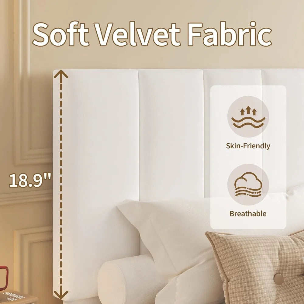 Queen Size Platform Bed Frame with Upholstered Headboard, Velvet, Height Adjustable, No Box Spring Needed, Easy Assembly