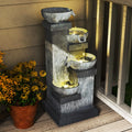 33.5" Outdoor Water Fountain, 4-Tier Floor Standing Resin Cascading Bowls Waterfall Fountain with LED Lights, Pump