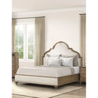 Rustic Oak 3-Piece Eastern King Bed with Nightstands, Solid Wood, Unique Legs, Upholstered Frame, Traditional Design