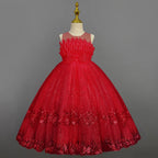 14T Kid Lotus Bud Solid Color No-Sleeve Lace Flower Skirt Organza Piano Costumes Evening Full Dress