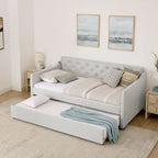 Twin Upholstered Daybed with Pop-Up Trundle and USB Charging