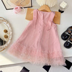 Bear Leader 2025 Korean Bow Sleeveless Mesh Princess Dress Baby Girl Wedding Party Birthday Easter Summer