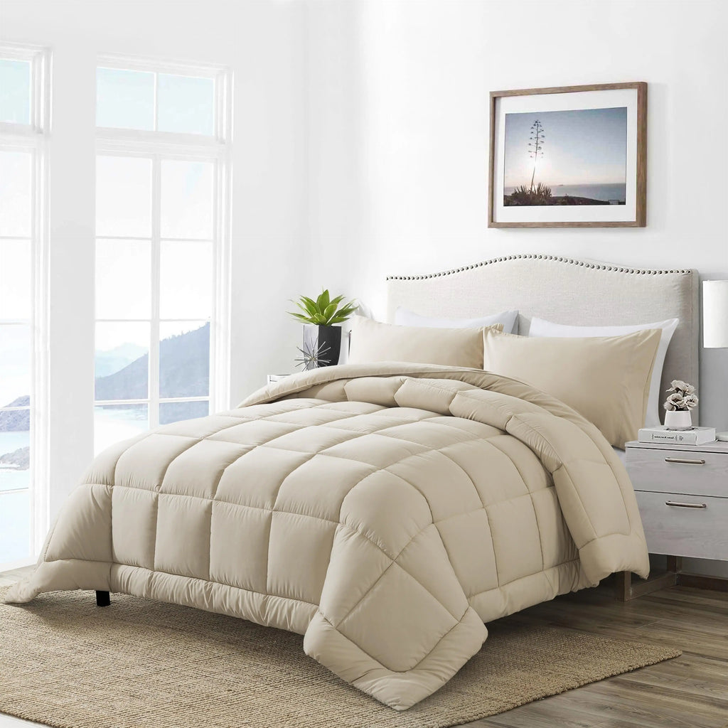 All Season Lightweight Comforter Set 3Pcs Soft Quilted Bedding Sets Box-Stitch Bed in a Bag Include 1 Comforter 2 Pillowcases Breathable Home Bedroom Textile Decor