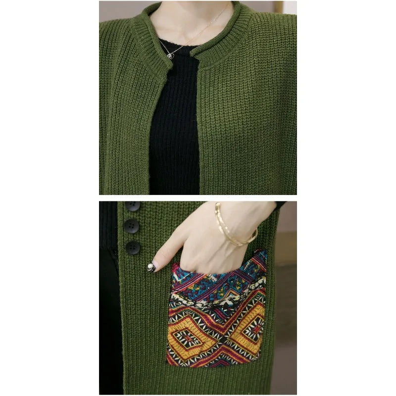 Spring and Autumn New Loose Vest Mid-Length Cardigan Women's Knitwear Sleeveless Vest Jacket