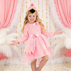 Halloween Costume Adult Family Pink Feather Trim Dress Headband Set Flamingo Style Masquerade Party Outfit