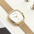 US Local Shipping Women's Watch Oval Rose Gold Case 34mm White Minimalist Dial Original Clock Quartz Movement, Creative Sub Dial, Stainless Steel Mesh Belt, Daily Matching, Work Commuting, Women Jewelry Watch