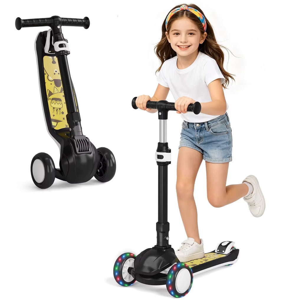 SIMATE 3-Wheel Kids Kick Scooter Ages 3-12, LED Light Wheels, 3 Adjustable Heights, Wide Anti-Slip Deck, Max Load 110 Lbs