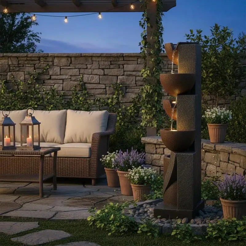 Outdoor Water Fountain, 49.61 in Height Fountain and Waterfall, 5-Tier Floor Standing Jar-Shaped Cascading Fountains with LED Light and Pump, for Outdoor Indoor Garden, Home, Patio & Backyard