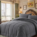 All Season Lightweight Comforter Set 3Pcs Soft Quilted Bedding Sets Box-Stitch Bed in a Bag Include 1 Comforter 2 Pillowcases Breathable Home Bedroom Textile Decor