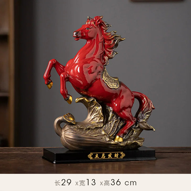 Ceramic Horse Statue, Chinese Zodiac Horse Figurine for Office Desk Home Decor, Success & Luck Gift, Artistic Animal Sculpture