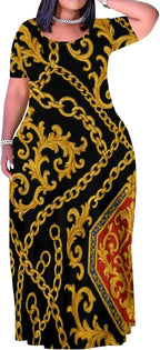 Plus Size Maxi Dress for Women Summer Casual Short Sleeve Tshirt Dresses with Pockets (XL-6XL)