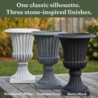 Tall Pedestal Planters Set Stone Resin Outdoor Garden Urns Front Porch Entryway Deck Patio Plant Pots Flower Container Stand Decor White 2 Pack
