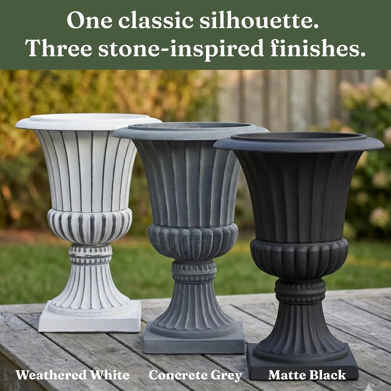 Tall Pedestal Planters Set Stone Resin Outdoor Garden Urns Front Porch Entryway Deck Patio Plant Pots Flower Container Stand Decor White 2 Pack