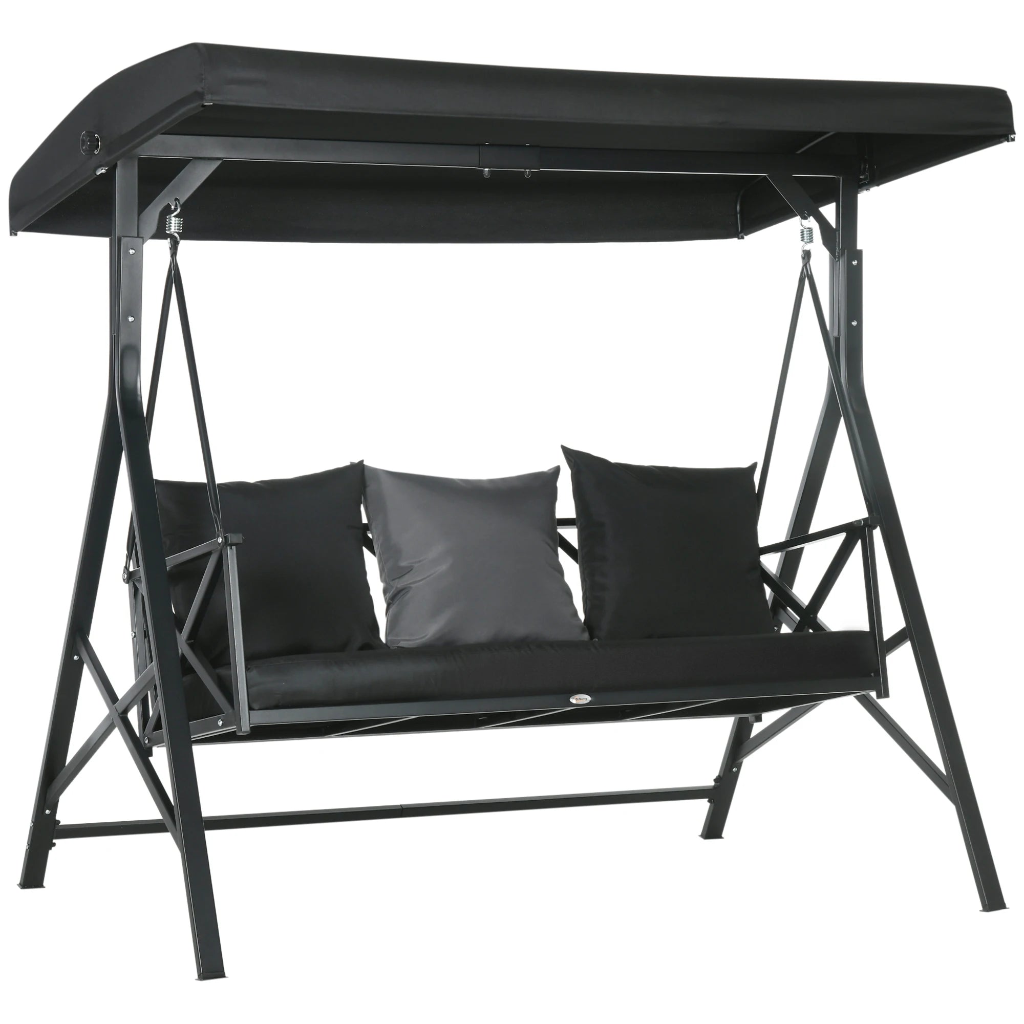 3-Seat Porch Swing Outdoor Swing Adjustable Canopy Cushion Black