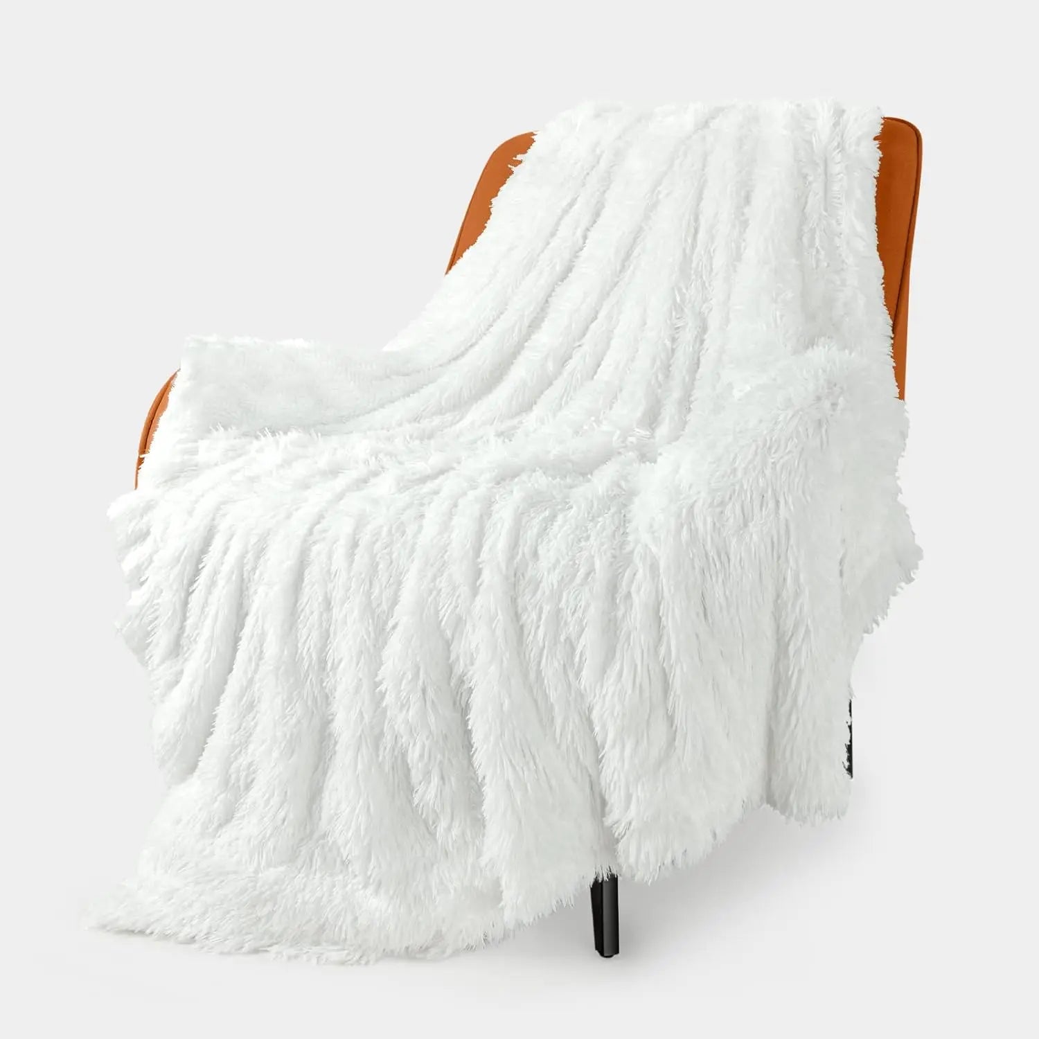 Extra Soft Fuzzy Faux Fur Throw Blanket 50x60, Reversible Lightweight Fluffy Cozy Plush for Couch Sofa Bed, Pure White