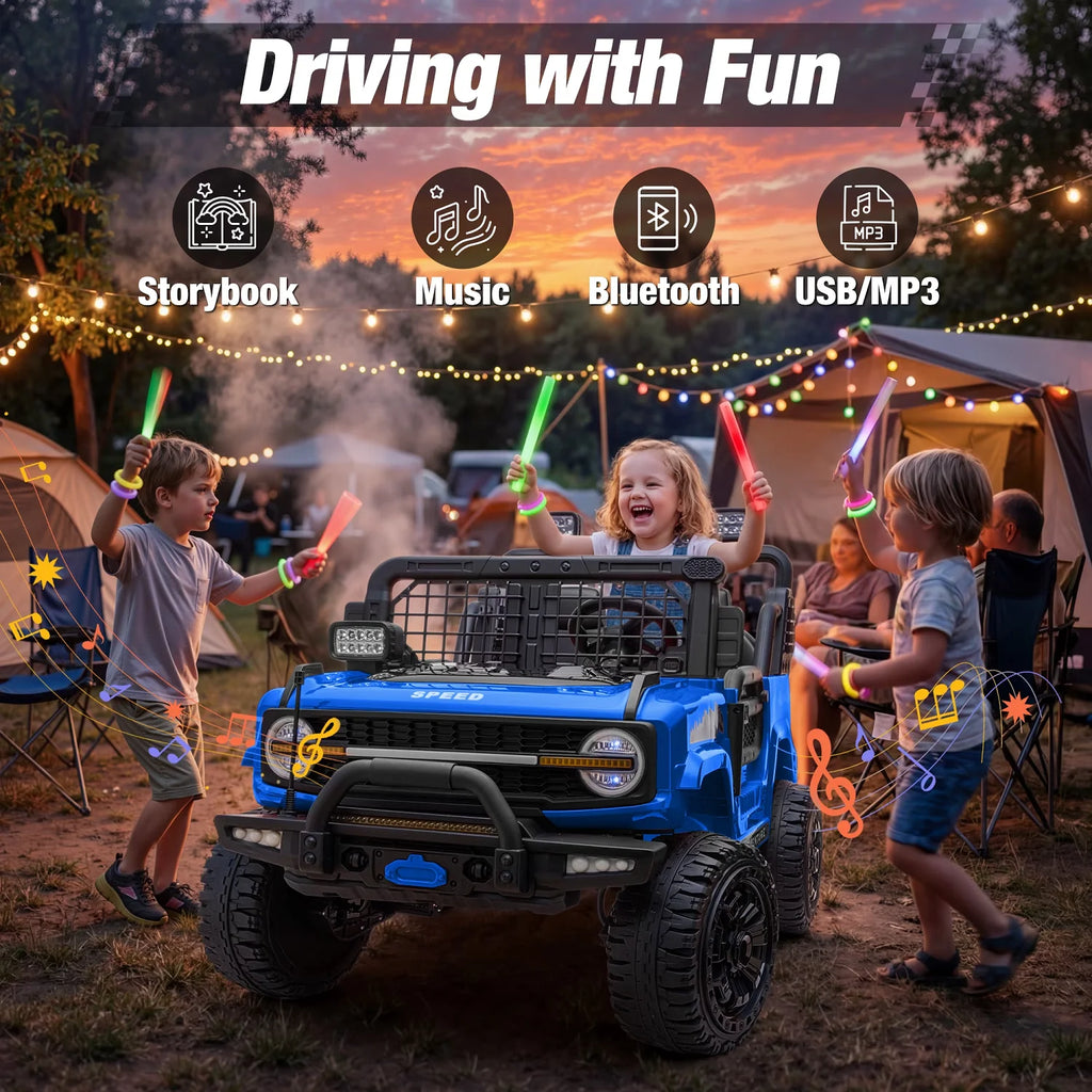 2 Seater 24V Kids Electric Ride On Off-Road Truck with Remote Control Bluetooth LED Lights, 2-Seat Ride On Vehicle Toy for Kids Boys Girls Gift