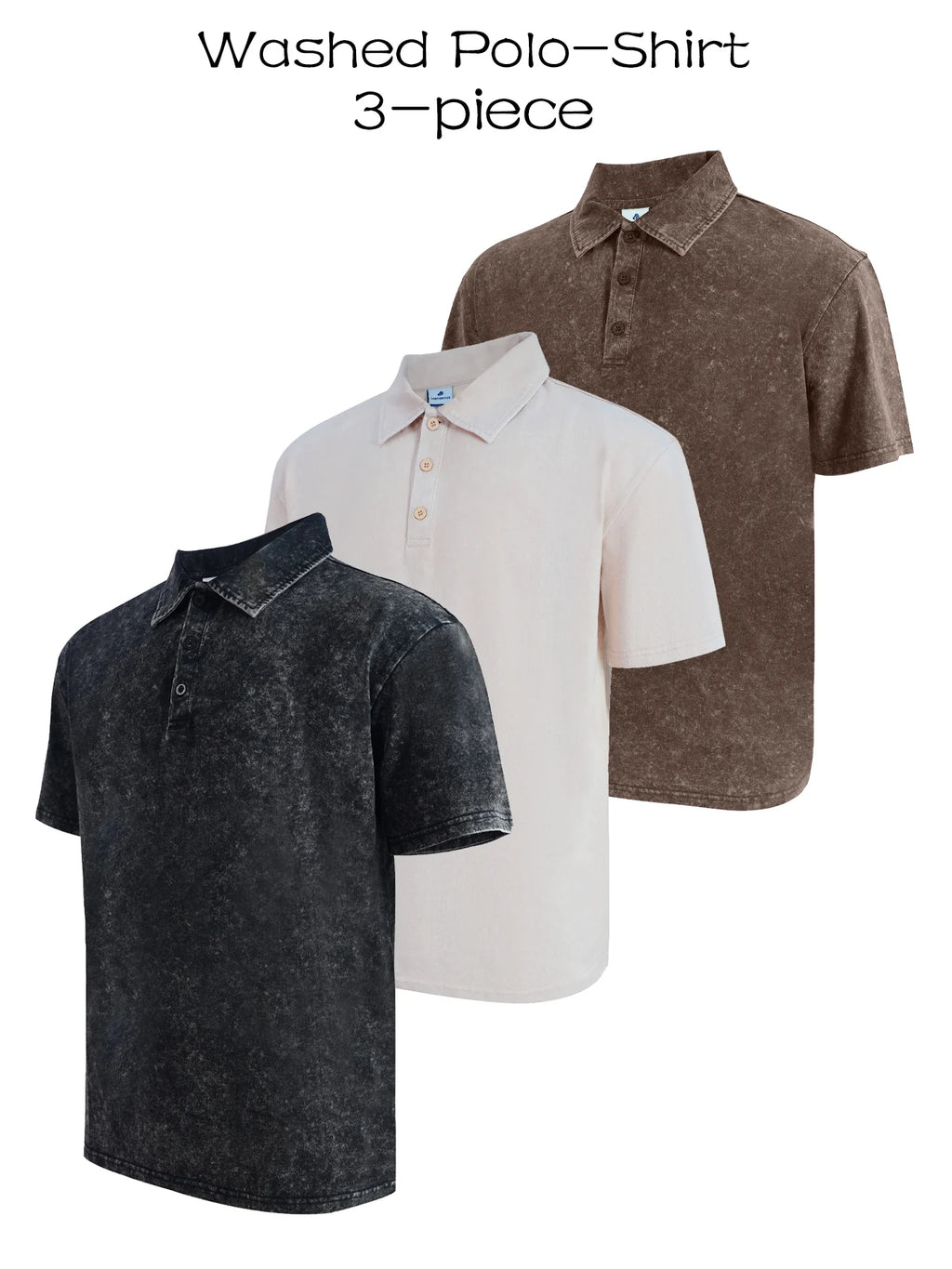 3 Pack Men's Casual Washed Quick Drying Breathable Lapel Short Sleeved Polo Shirt for Summer Casual Wear
