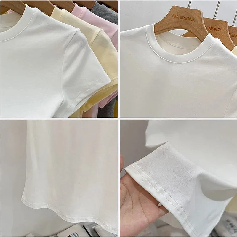 Zjaiss 2026 O-Neck Summer Sexy Basic Solid Short Sleeve T-Shirt Women Casual Korean Streetwear Tee