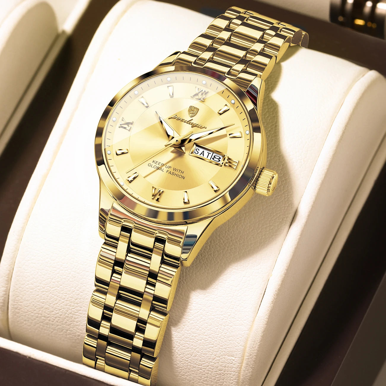 POEDAGAR Luxury Fashion Woman Watch Luminous Waterproof Stainless Steel Ladies Wristwatch Quartz Week Date Elegant Woman's Watches Male Reloj