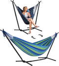 Outdoor 2-in-1 Hammock Chair with Stand in Blue Stripe, 475 lbs Capacity, Heavy Duty, Patented
