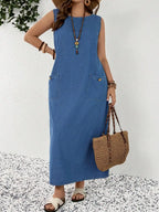 Mature Denim Plus Size Women Loose Fit Denim Sleeveless Shift Dress,Valentine's Day,Summer,Carnival,Beach,Party,Elegant Party