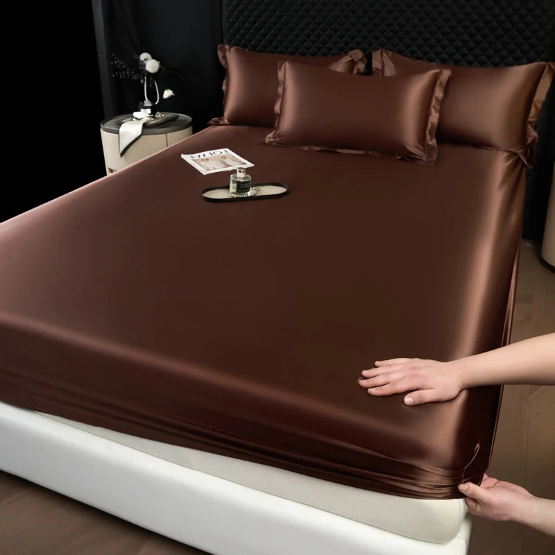 Solid Color Fashion Satin Fitted Sheet Rayon Mattress Cover with Elastic Band Bed Sheet for Bedding 140x200 160x200