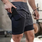 Sports Shorts Jogging Training Quick Dry 2-in-1 Double Layer Elastic Waist Taffeta Regular Fit Summer Men Single Pair