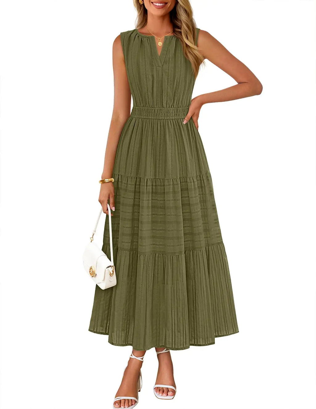 Womens Sleeveless V-Neck Boho Midi Maxi Dress With Pockets Casual Summer Beach Vacation Dress