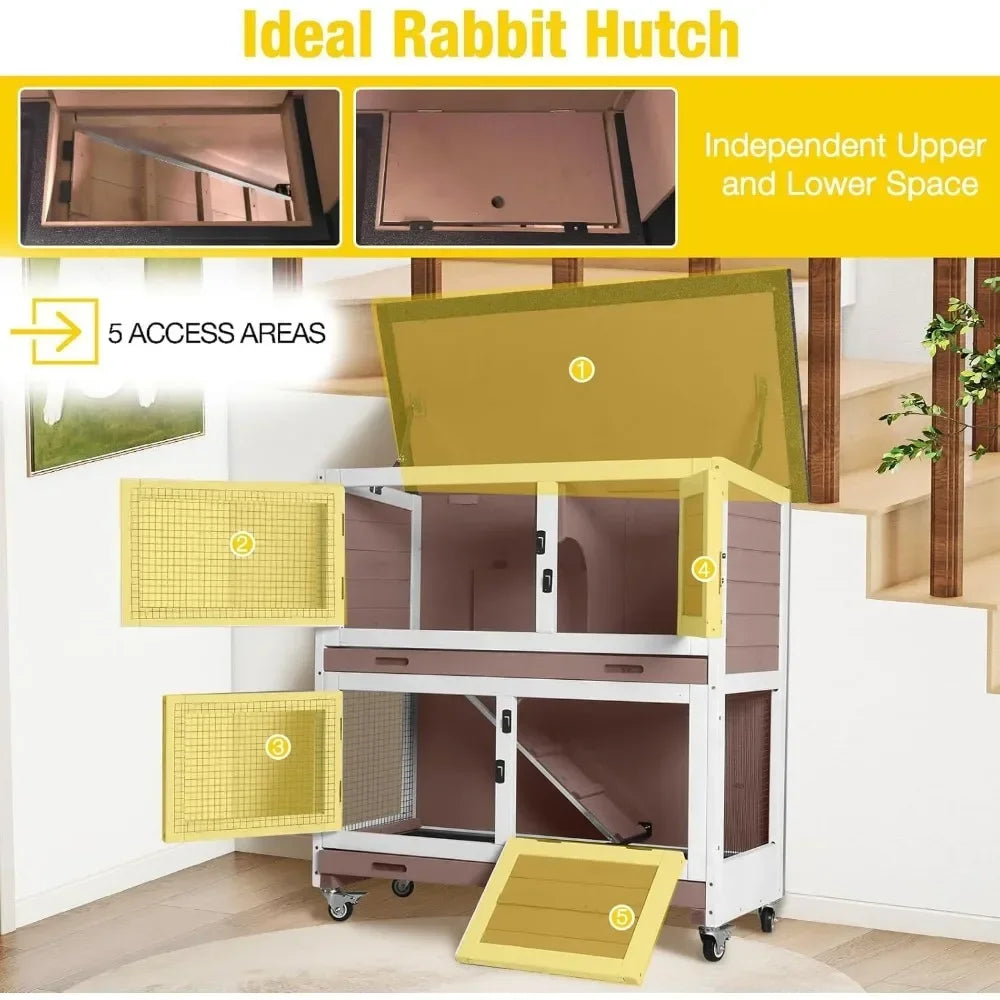 2-Story Indoor-Outdoor Pet House with Wheels for Rabbits and Guinea Pigs