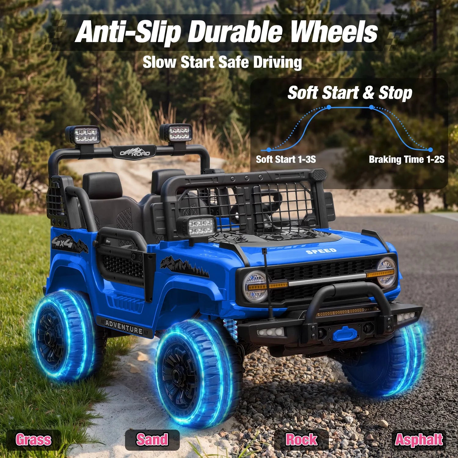 2 Seater 24V Kids Electric Ride On Off-Road Truck with Remote Control Bluetooth LED Lights, 2-Seat Ride On Vehicle Toy for Kids Boys Girls Gift