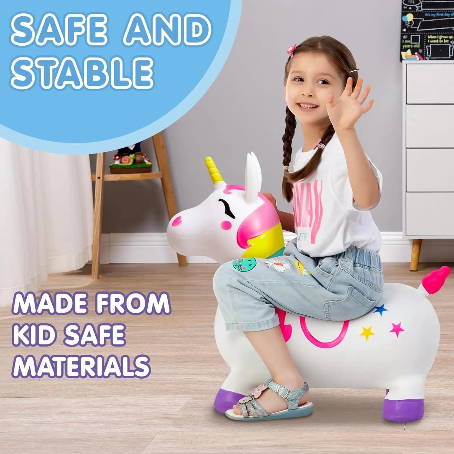 JOYFY Kids Bouncy Unicorn Horse Ride On Toys Bouncer Bouncing Animal Hopper Inflatable Hopping Toy for Birthday Christmas Gifts
