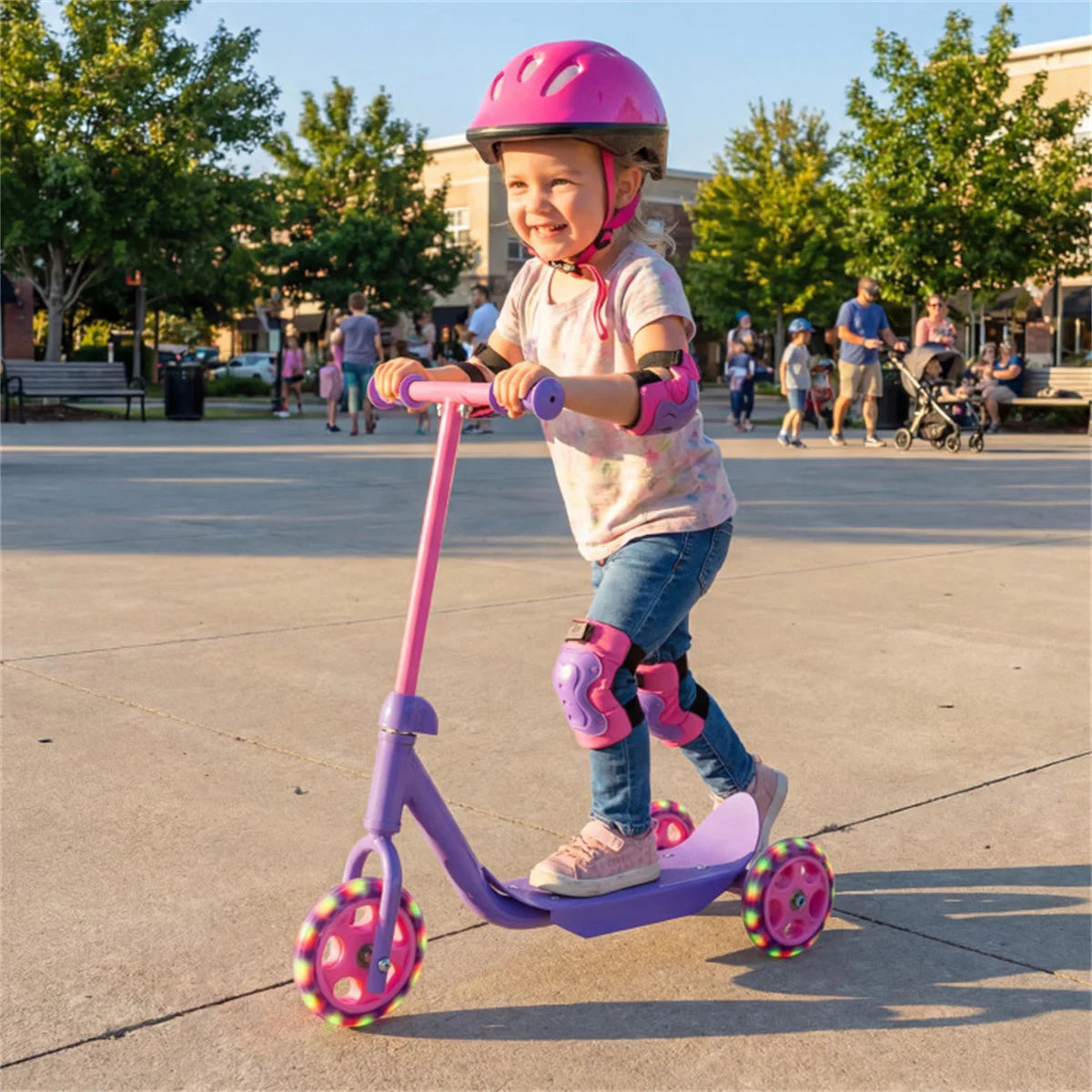 3-Wheel Toddler Scooter with LED Light-Up Wheels for Beginners Age 2+