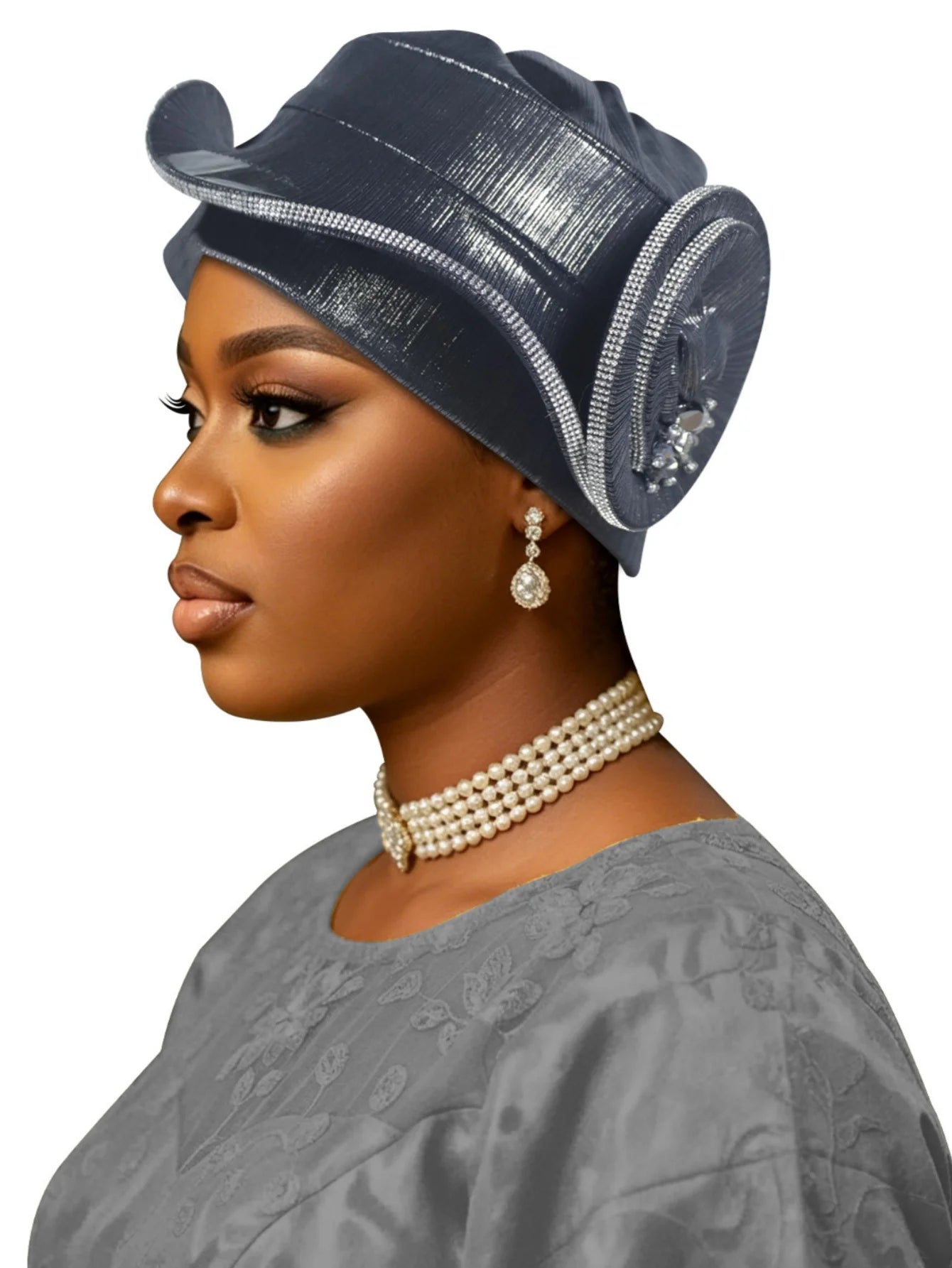 New Model, High-End, Traditional, Three-Dimensional Shaped Snail-Style Women's Hat The Delicate Flower Bud Design on the Side, Surrounded by Double Silver Edges. Suitable for Weddings, Celebrations, Dinners, Festival Gatherin