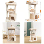 Small Cat Tree For Indoor Cats, Kittens Condo With Scratching Post And Board, Modern Activity Tower With Cradle, Beige