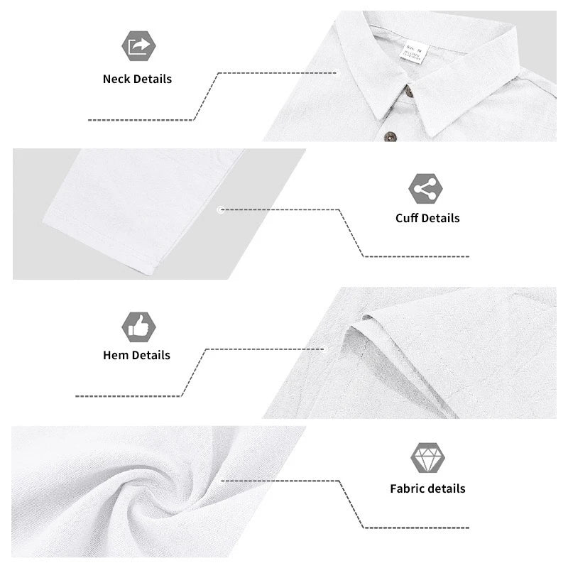 Men Vintage White Textured Linen Henley Polo Long Sleeve Shirt Lightweight Breathable Summer Beach Resort Relax Fit Daily Casual Office Tunic Shirts