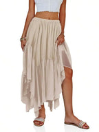 Womens Boho Asymmetric High-Low Hem Flowy Maxi Skirt Casual Summer