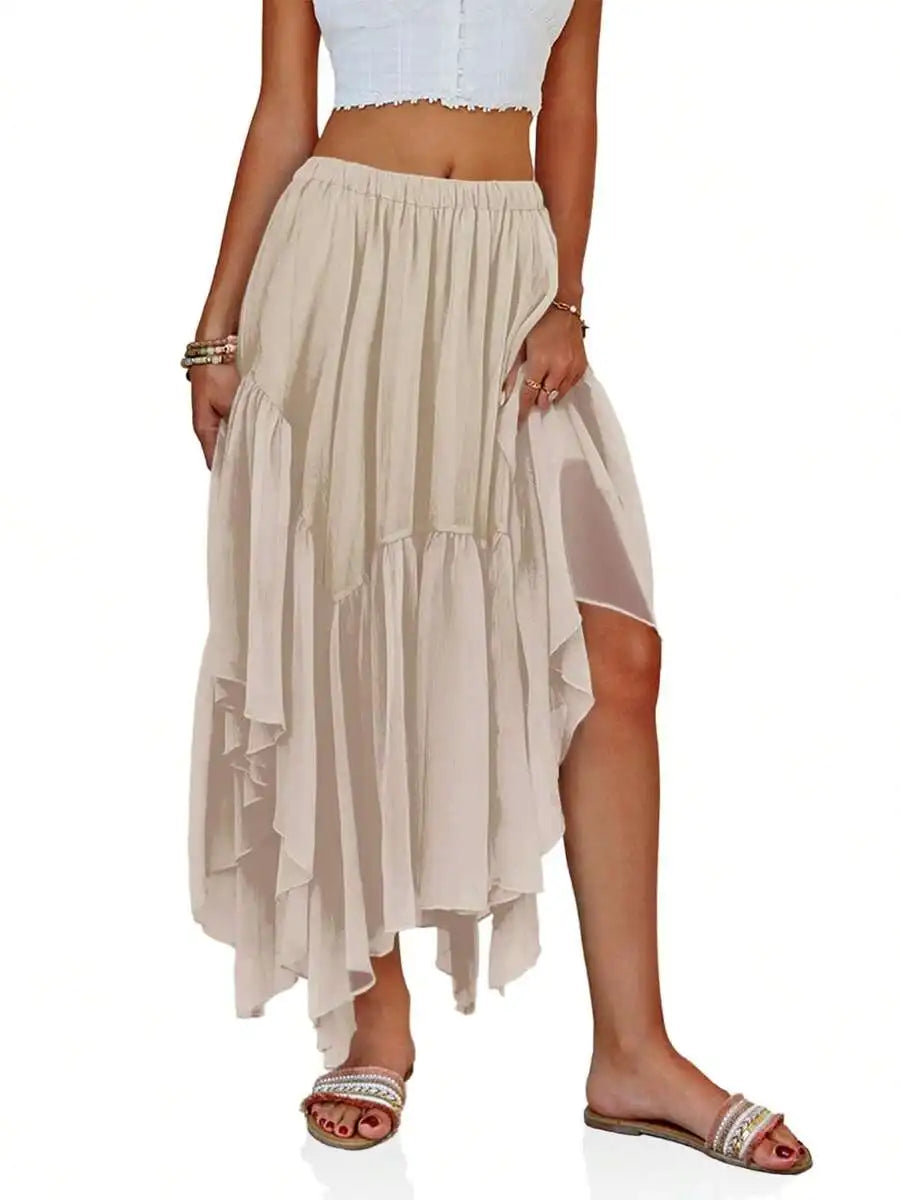 Womens Boho Asymmetric High-Low Hem Flowy Maxi Skirt Casual Summer