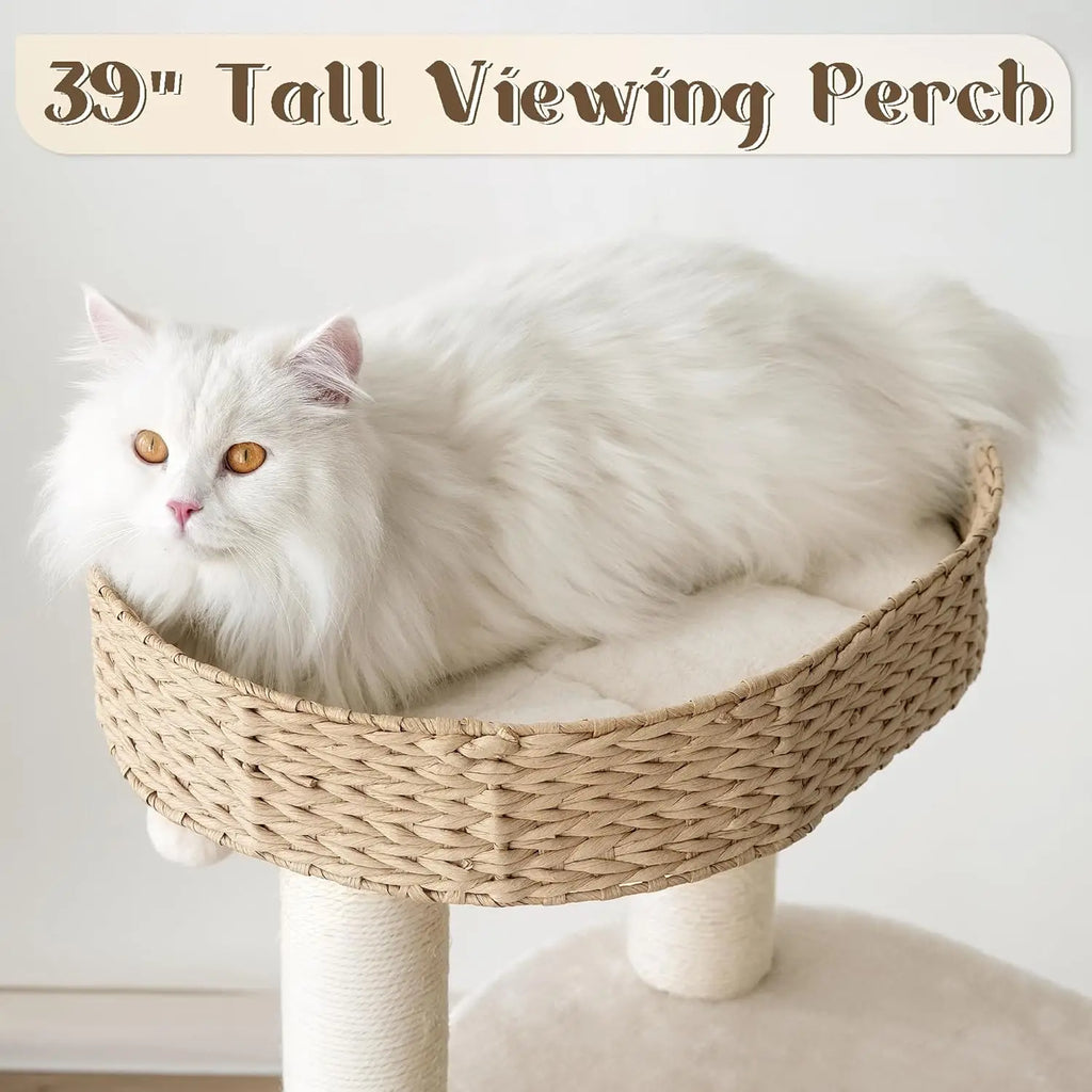 Indoor Cat Tree for Kittens, Natural Sisal, Hand - Woven Condo, 39\
