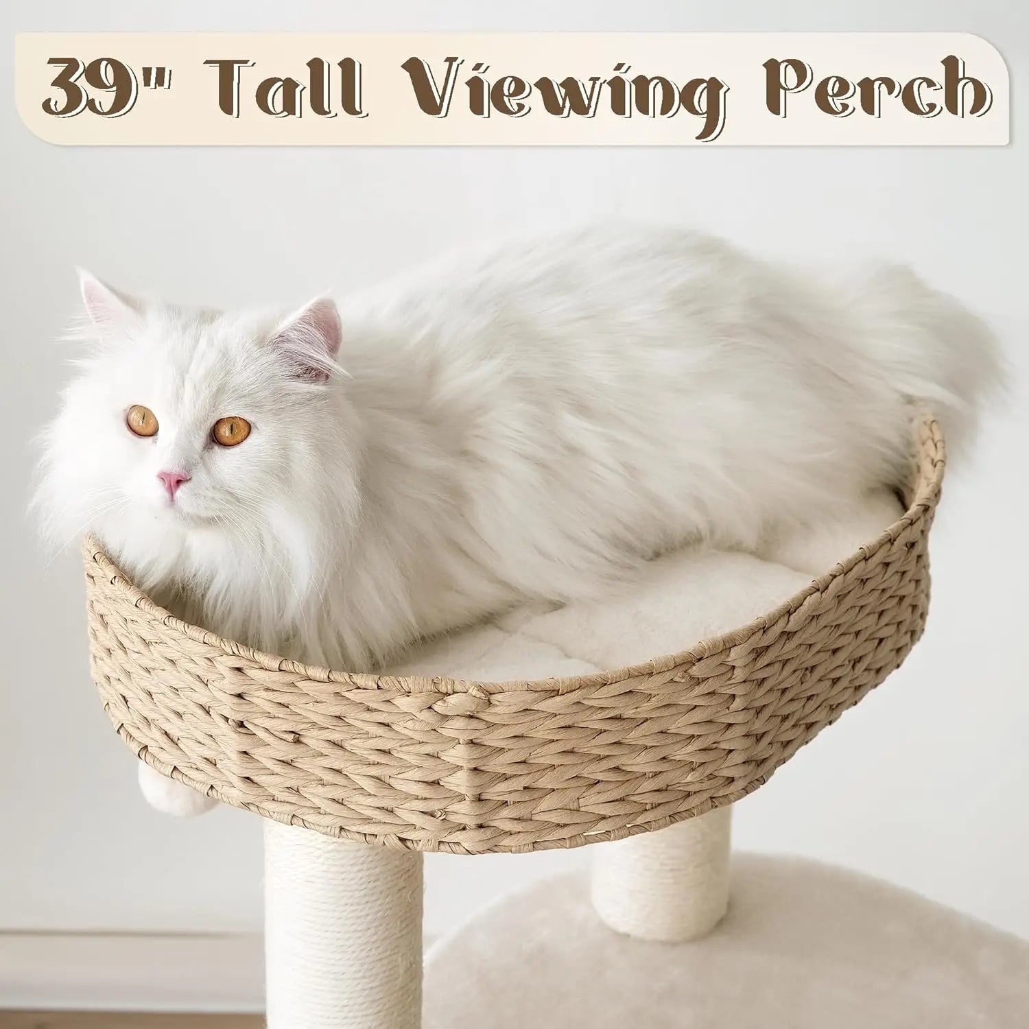 Indoor Cat Tree for Kittens, Natural Sisal, Hand - Woven Condo, 39\