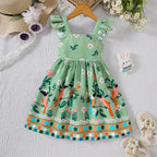 Girls Summer Style Small Fly Sleeve Plant Print Dress Casual Cute Floral A-Line