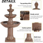 3-Tier Outdoor Waterfall Fountain with Pump and Leaf Carving for Garden, Patio, or Backyard (Brown)