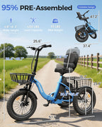 Spacewalk Electric Tricycle for Adults, Folding Trike Bike for Adults | 748.8Wh Removable Battery, Peak 1200W Motor, 18*3.0 Fat Tire, Step-Thru Electric Tricycle, Up to 60 Miles, 18MPH