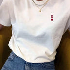 Women T-shirt Light Cotton Crew Neck Short Sleeve Oversize Fit Soft Comfort Summer Heart Letter White Graphic Loose Casual Daily Tee