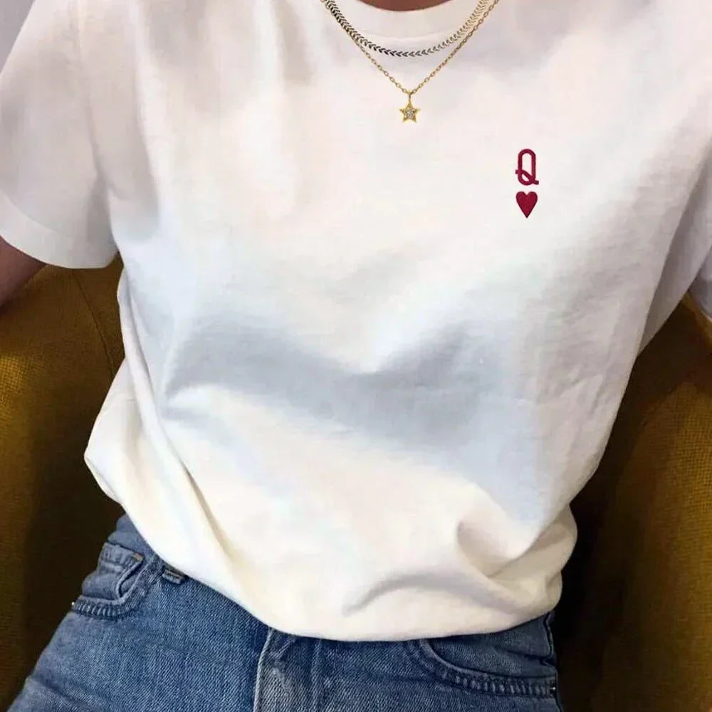 Women T-shirt Light Cotton Crew Neck Short Sleeve Oversize Fit Soft Comfort Summer Heart Letter White Graphic Loose Casual Daily Tee