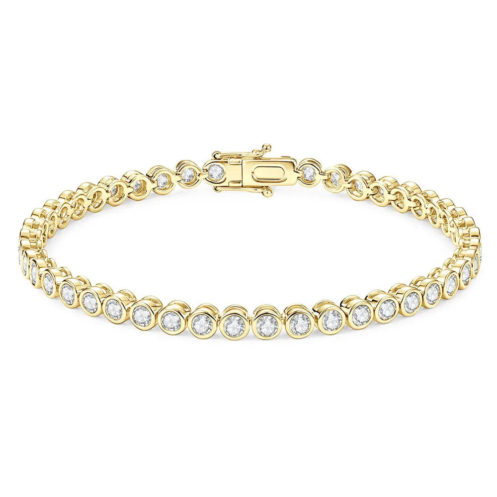 OXTAO Bezel Set Moissanite Tennis Bracelet 14K Gold Filled D Color VVS1 Round Cut Imitation Diamond Bracelet Gifts for Women