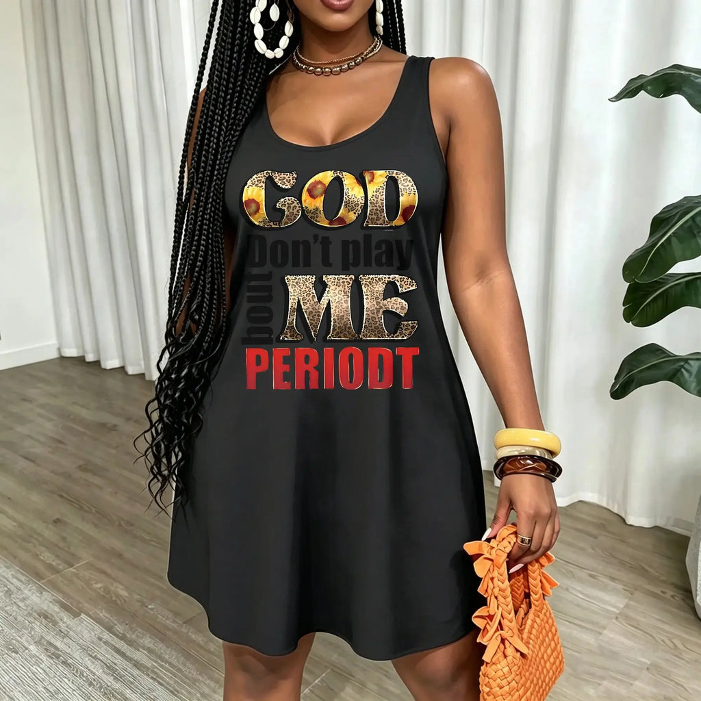 Women Plus Size Summer Dresses For GOD Don't Play About Me Graphic Printed Crew Neck Sleeveless Sundresses Vacation Loose Fit Spring/Summer Tank Dresses Beach Casual Fashion Outing Clothes