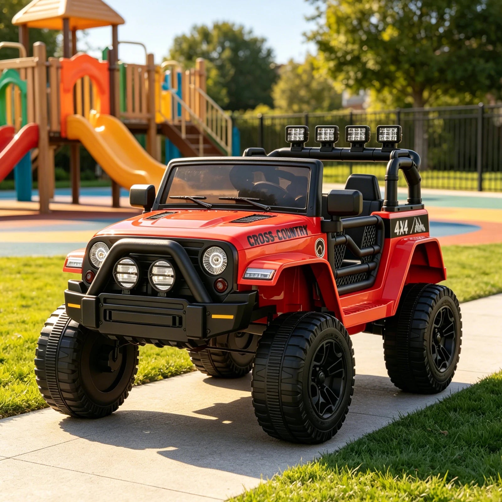 12V 2 Seater Kids Ride On Truck With Parent Remote Control, Electric Car With 2 Speeds, LED Lights, Bluetooth, USB, MP3, Lockable Doors