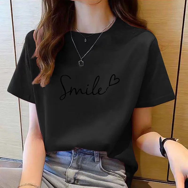 Tshirt Women Top Short Sleeve T Shirts New Korean T Shirt for Women T Shirt  Round Neck  Fashion TshirtPrinted T-Shirt for Women