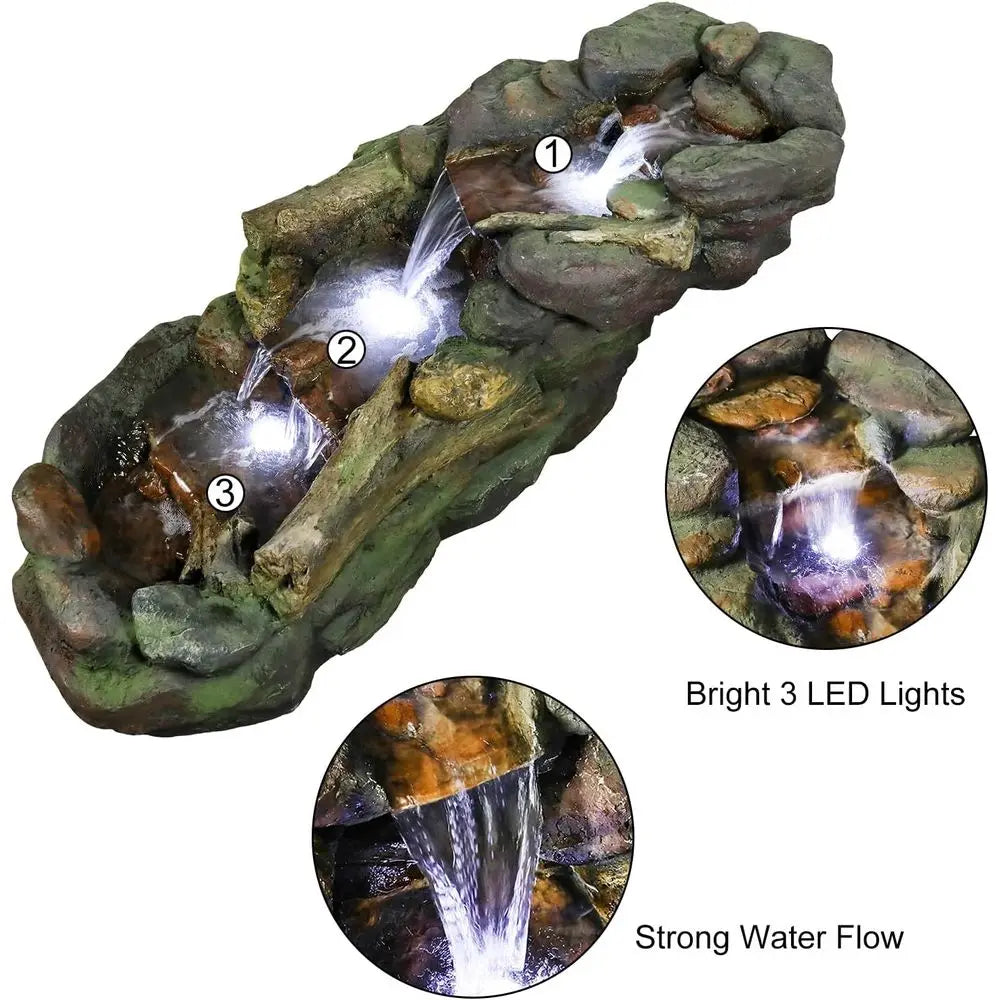 Multi-Tier Outdoor Water Fountain with LED Lights, Suitable for Patio, Garden, and Backyard Décor